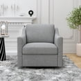 thumbnail image 2 of Swivel Armchair Soft Cotton Linen Fabric Nail Decor Brass Black Legs Versatile Living Room or Bedroom Chair 360° Rotation Comfortable Sitting Modern Design Style Home Decor, 2 of 11