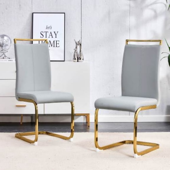 TesNus Dining Chairs Set of 2 Light Gray PU Leather Golden C-Shaped 39.37 Inch for Kitchen