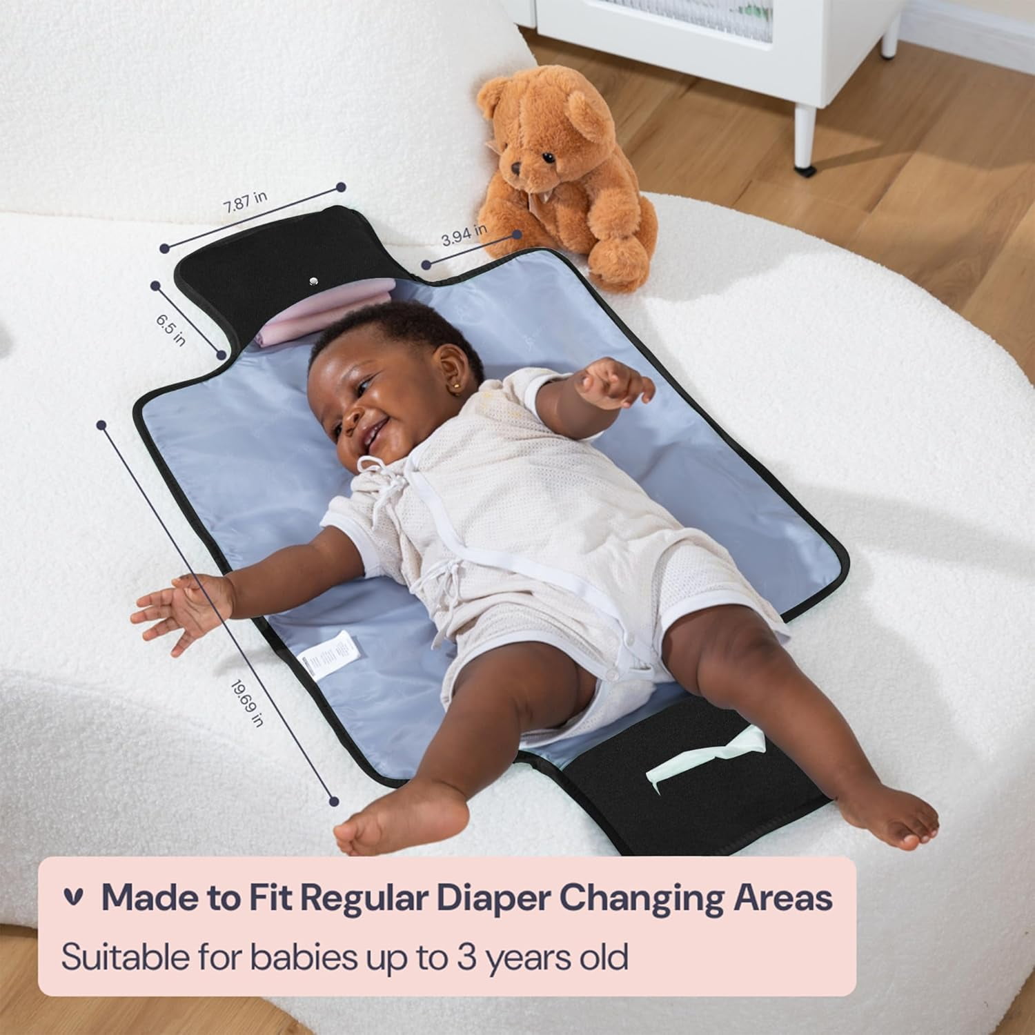 BabbleRoo Travel Diaper Bag Backpack, with Premium Changing Pad Set – Black