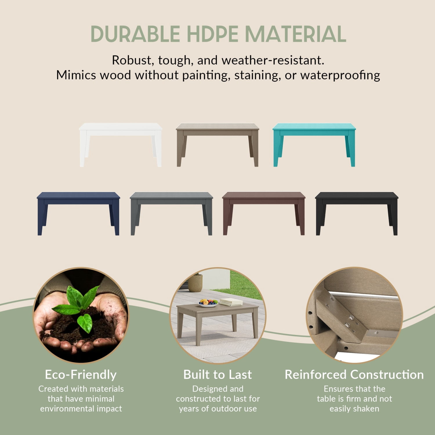 WestinTrends Malibu Low Outdoor HDPE Patio Rectangle Coffee Table, Teak