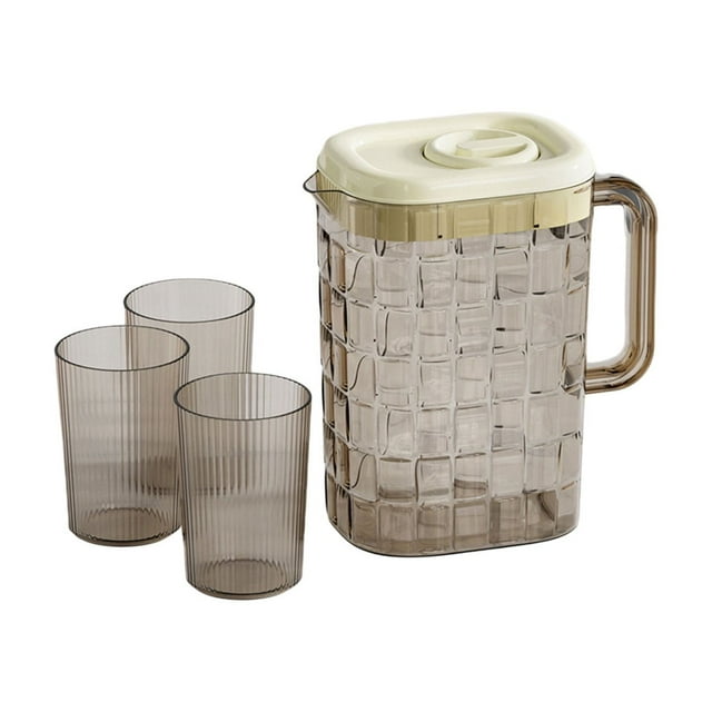 Cold Water Kettle Set With 3 Cups 2 L Capacity Plastic Refrigerator-Safe Beverage Dispenser For Iced Tea Lemonade And Fruit Infusions