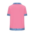 thumbnail image 5 of T-Shirt for Women Neck Short Sleeve Casual Relaxed Fit Tee Denim Contrast Raglan Sleeve Waffle Knit Breathable Stretchy Summer Tops, 5 of 5