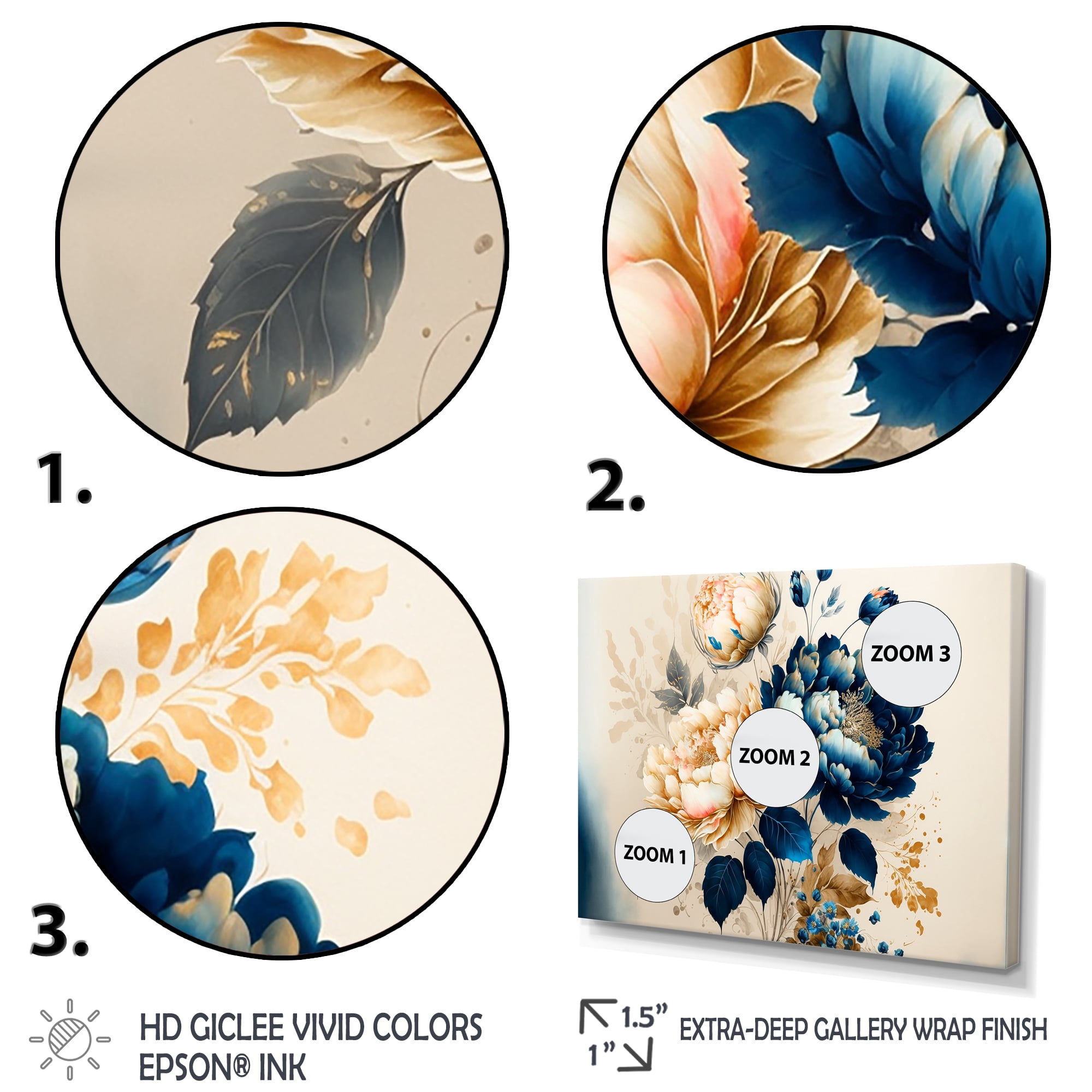 Designart Blue And Gold Floral Bunch II Canvas Wall Art