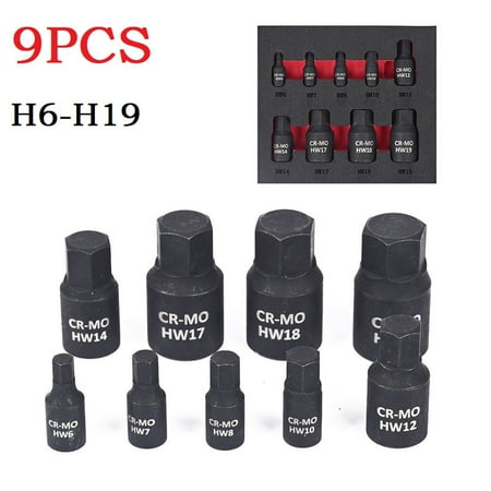 

BAMILL 9Pcs Hex Screwdriver Bit 1/4 3/8 1/2Inch Drive Socket bits Hand Tools H6-H19