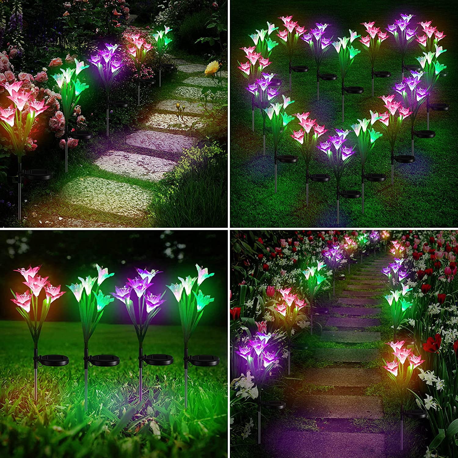 Solar Lights Outdoor Garden Decor, KOMI 6 Pack Upgraded Solar Garden Lights with 24 Lily Flowers, Waterproof Color Changing Outdoor Lights Solar Powered Flower Lights for Patio Yard Garden Decoration