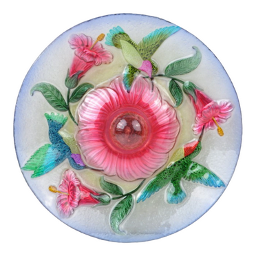 Hi-Line Gifts Floral Hummingbird Glass Outdoor Solar Orb Bird Bath - 21"