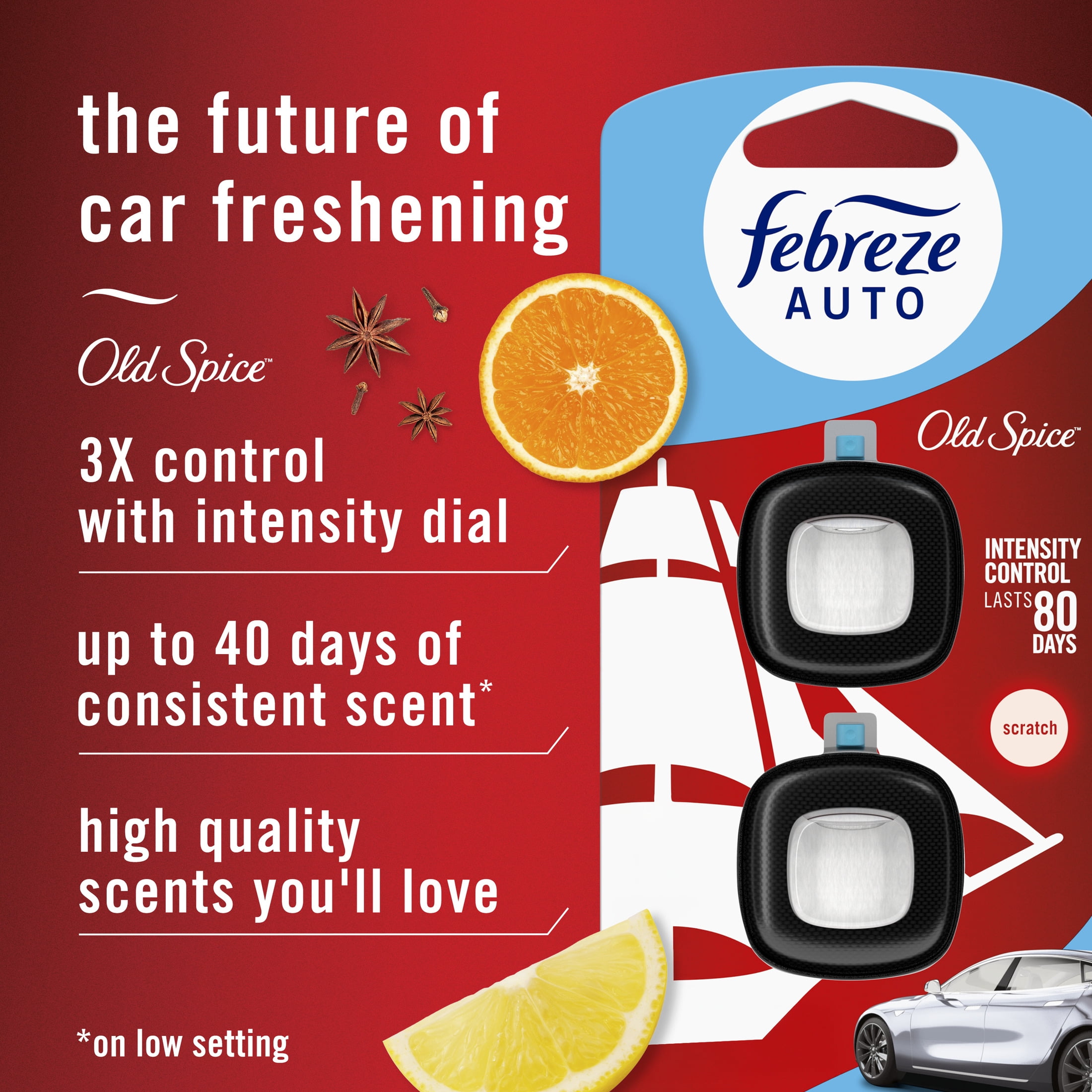 (2 pack) Febreze AUTO Car Air Freshener, Odor-Fighting Car Vent Clip, Old Spice, 2 Count