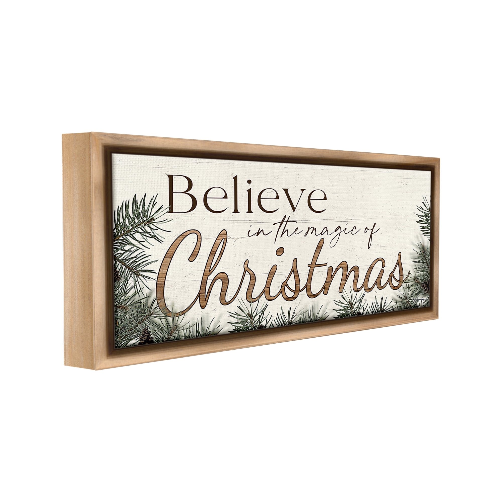 Stupell Industries Magic Of Christmas Phrase Holiday Painting Brown Floater Framed Canvas Art Print Wall Art, 25 x 11