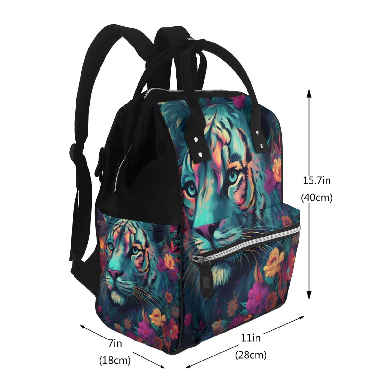 Fuzoiu Colorful Flower Tiger Print Diaper Bag Backpack,Baby Essentials Travel Tote,Multi function Waterproof Diaper Bag, Travel Essentials Baby Bag - Unisex