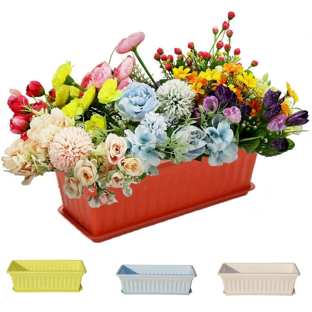 Cheers.US 3Pcs Flower Window Box Resin Vegetable Planters with Trays