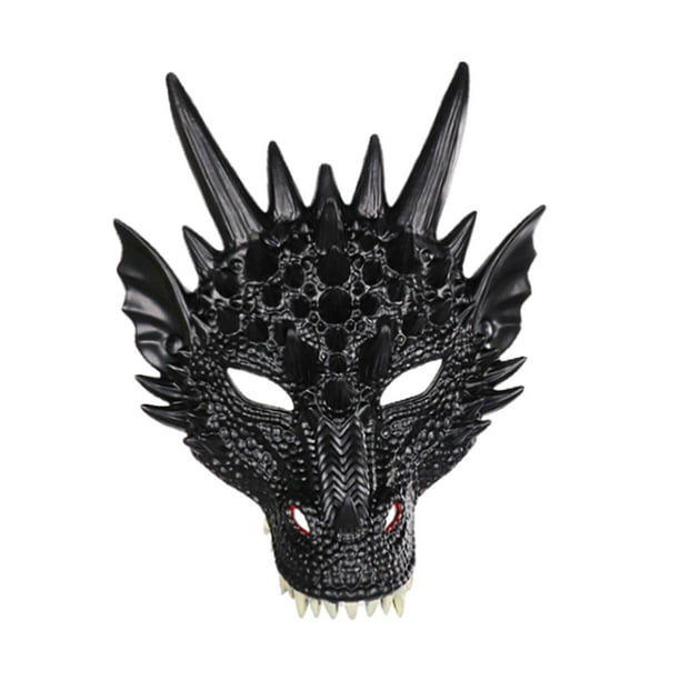 Máscara de dragón 3D Máscara de media cara Adultos de miedo Accesorios de disfraces de Halloween Cosplay Negro jinwen Cubierta de cabeza de dragón