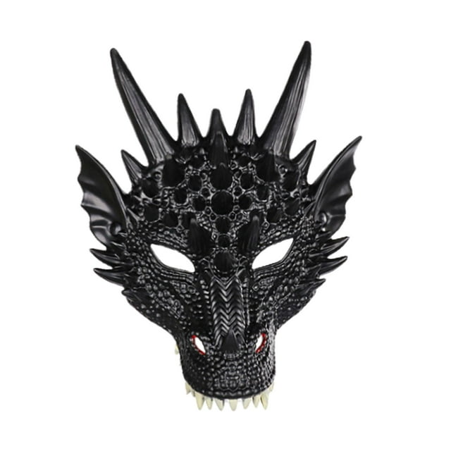 Máscara de dragón 3D Máscara de media cara Adultos de miedo Accesorios de disfraces de Halloween Cosplay Negro jinwen Cubierta de cabeza de dragón