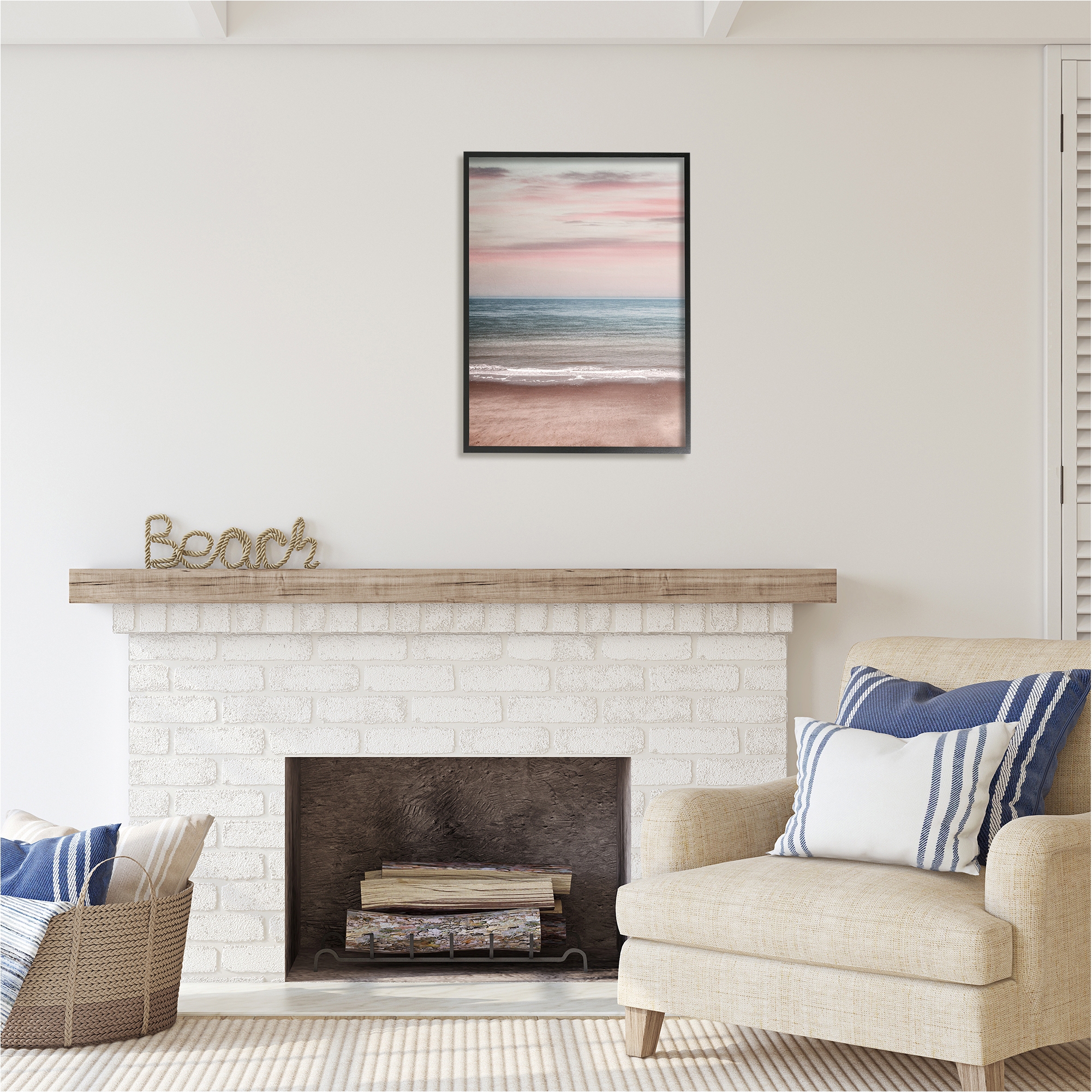 Stupell Industries Pastel Shore Sunrise Landscape Painting Black Framed Art Print Wall Art, 24 x 30