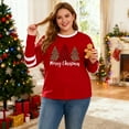 thumbnail image 2 of DEXIO Women Plus Size Merry Christmas Shirt Plaid Leopard Tree Shirt Oversized Xmas Casual Holiday Long Sleeve Tee Top, Red,5X, 2 of 10