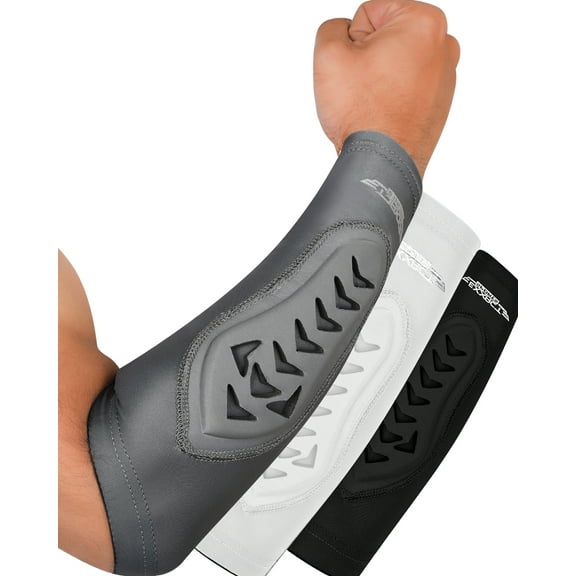 Exxact Sports Padded Forearm Compression Sleeve - Football Arm Sleeves for Men Baseball (Gray, YLXL)