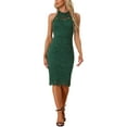 thumbnail image 3 of INSPIRE CHIC Women's Elegant Lace Halter Neck Sleeveless Bodycon Cocktail Sheath Midi Dress M Dark Green, 3 of 6