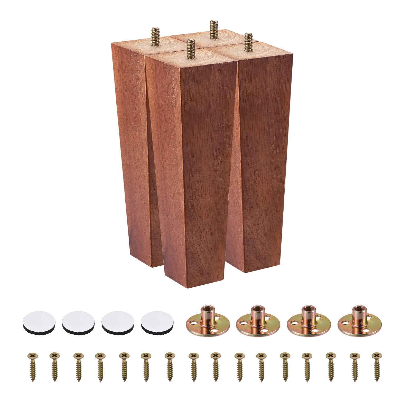 Uxcell Furniture Legs 8 Inch(200mm) Set of 4 Square Solid Wood Couch Legs, with Accessories