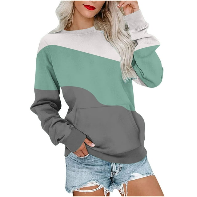 MeetoTime Sweat-Shirt pour Femmes Mode Automne Manches Longues Col Rond Ample avec Poche