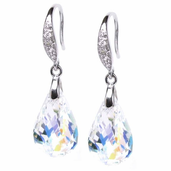 Sterling Silver Aurora Borealis Swarovski Elements Helix Crystal Cubic Zirconia  Dangle Earrings