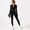 Black, variant on Women’s Long Sleeve Workout Jumpsuit, Half Zip Full Length Athletic One Piece, Nylon Spandex Fitted Yoga Bodysuit for Gym Pilates