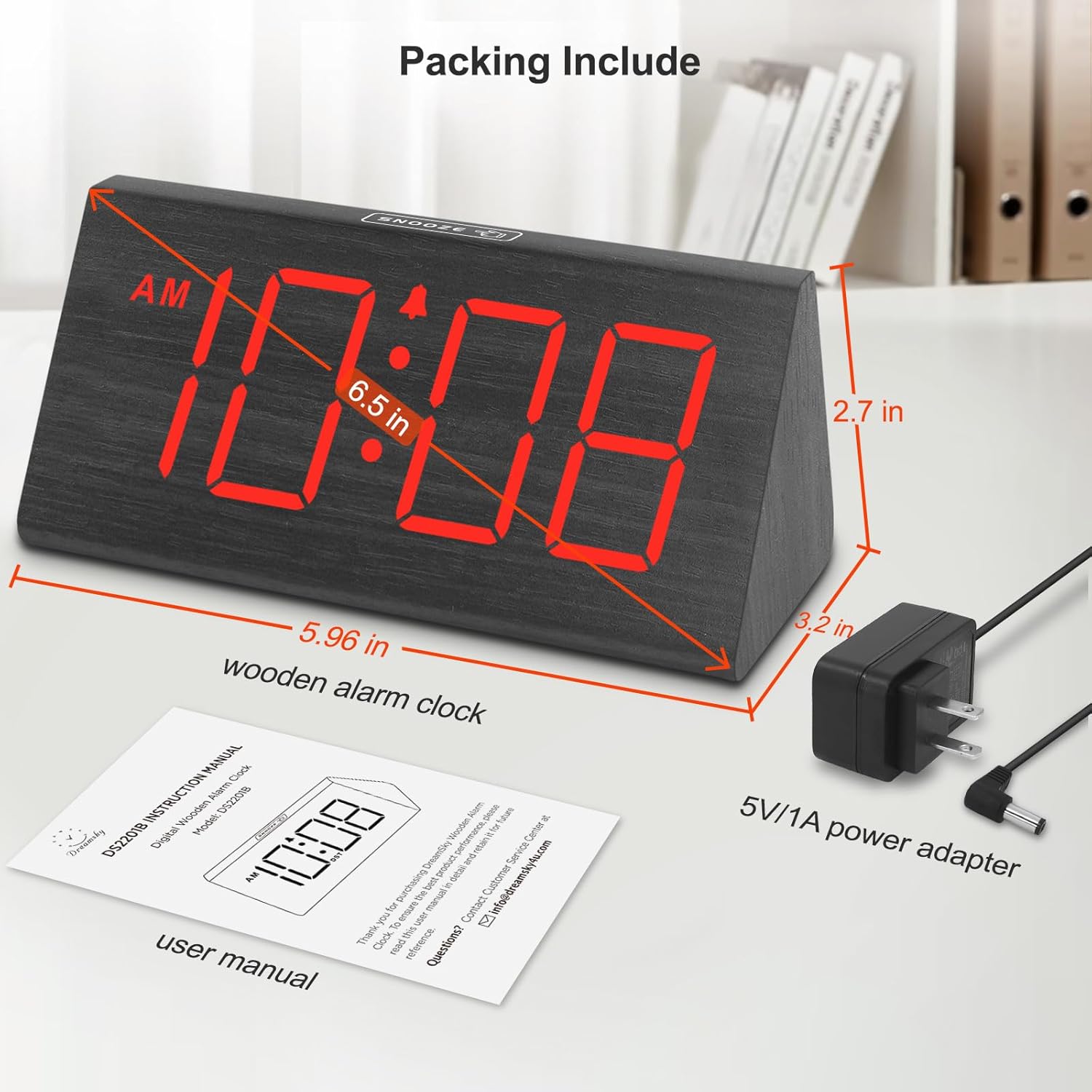 DreamSky Wooden Digital Alarm Clocks for Bedrooms - Electric Desk Clock with Large Numbers, USB Port, Loud Alarm for Heavy Sleepers, Adjustable Volume, Dimmer, DST, Wood Décor Gifts, Adapter Powered