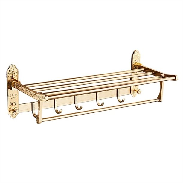 Toallero con barra y 7 ganchos, toallero plegable con exquisito tallado for lavabo de baño