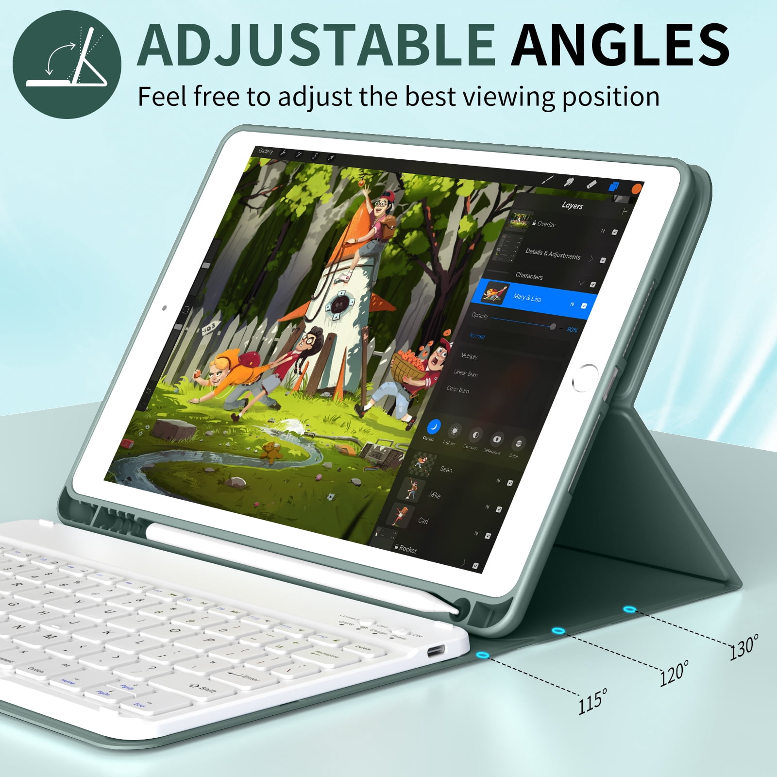 SZPSGC Keyboard Case for ipad 10.2" 9th/8th/7th Gen,Wireless Magnetic Detachable Keyboard for iPad 9th/8th/7th, with Built-in Pencil Holder, Green