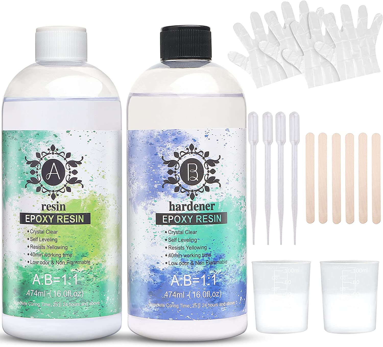 SAPBOND Clear Epoxy Resin-2 Part 1:1 Mixing, Casting, Craft Resin, Crystal Clear, Odor Free for Art, Craft, Jewelry Making,Table 32 Oz