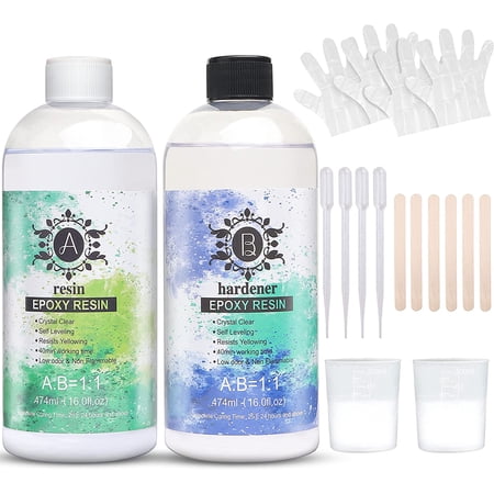 SAPBOND Clear Epoxy Resin-2 Part 1:1 Mixing, Casting, Craft Resin, Crystal Clear, Odor Free for Art, Craft, Jewelry Making,Table 32 Oz