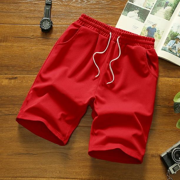 WILLBEST Pantalones Cortos para Hombre, de Primavera y Verano, para Deportes de Calle, con Bolsillo, Cordón Ajustable, Cintura Elástica, Cargo Sólido.