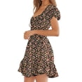 thumbnail image 4 of Square Neck Womens Boho Floral Smocked Short Sleeve Ruffle Beach Summer Mini Dress, 4 of 5