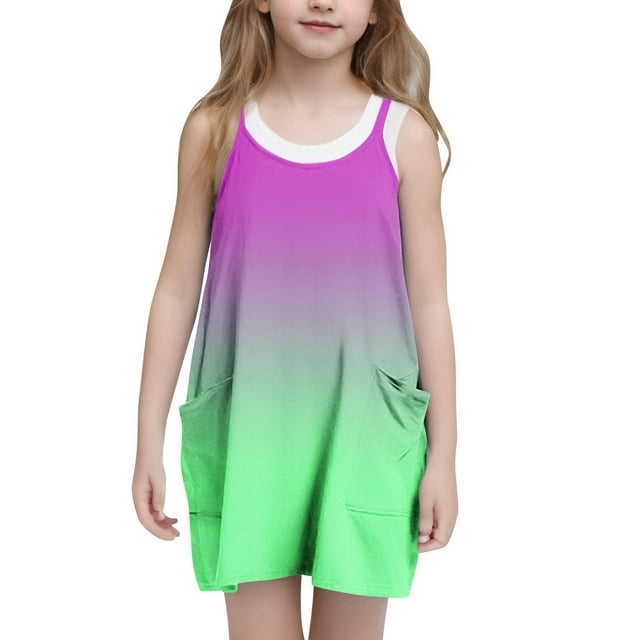 Bwiyojiz Tailles Mode 120-160 Robe Sans Manches à Col Rond Décontractée d'Été à Bretelles Combinaison Robes Tennis avec Poches pour Enfant, 13 Ans, Cadeaux pour la Maison