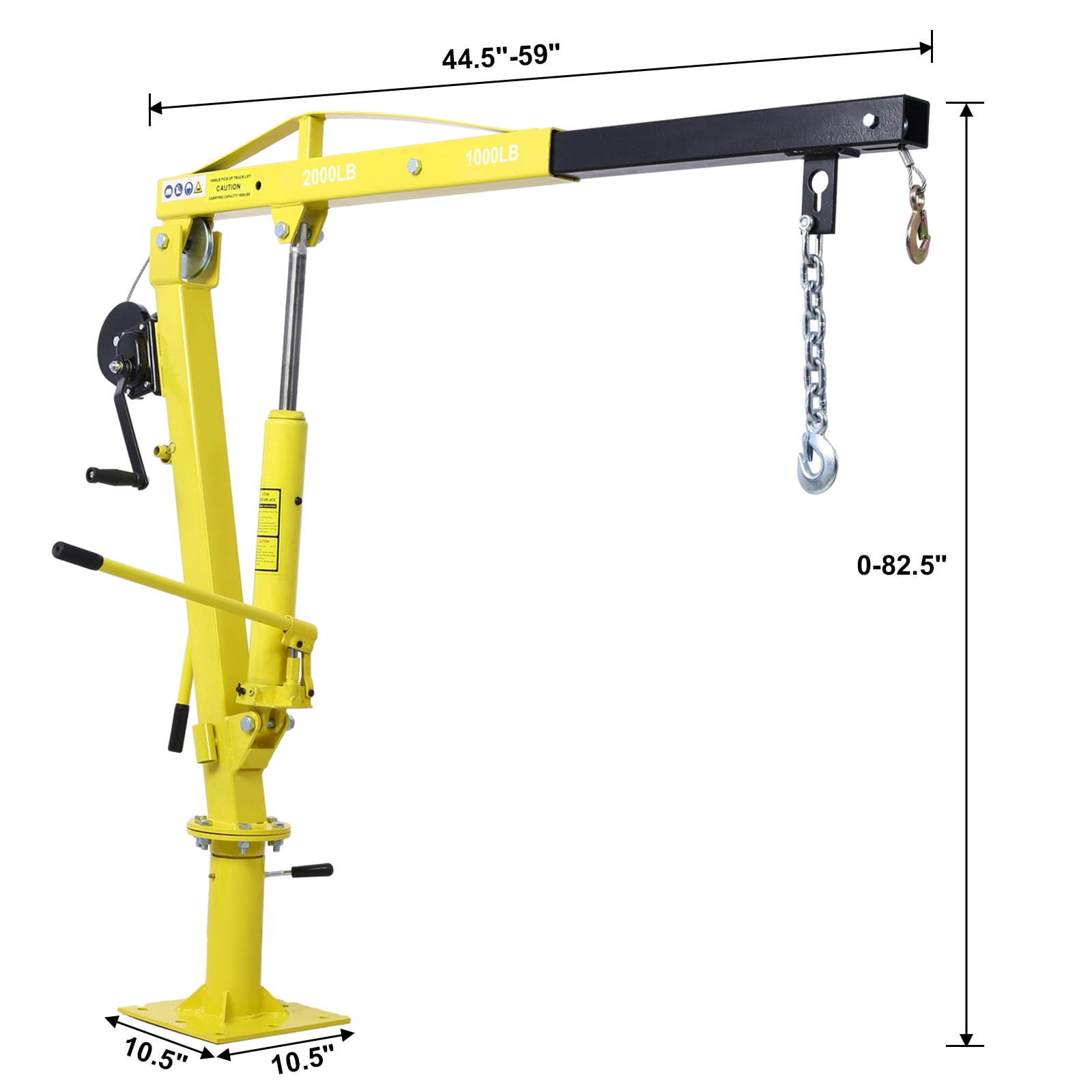 Hydraulic Pickup Truck Crane with Hand Winch, 2000LB Capacity Adjustable Boom Hoist with 360° Rotation