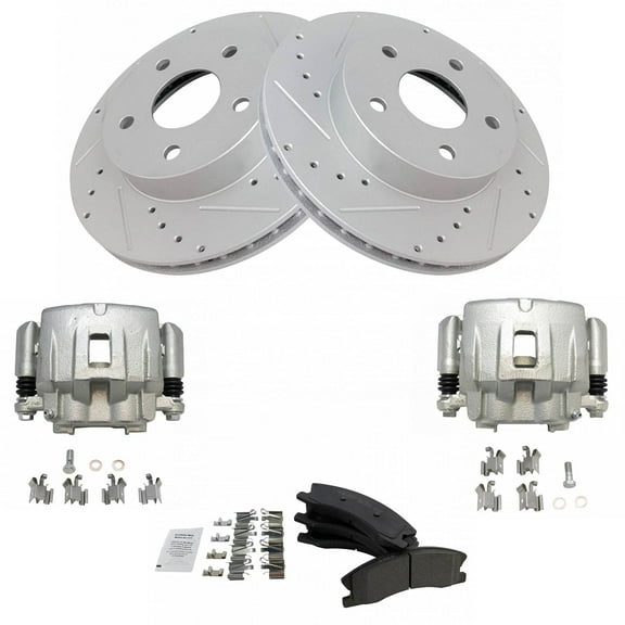 TRQ Front Performance Brake Pad & Rotor Kit Brake Caliper Brake Pads Brake Rotors Set Ceramic Premium G-Coated Fits Select 1999-2004 Jeep Grand Cherokee