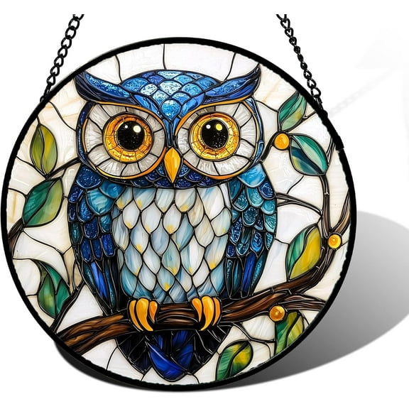 Stained Glass Window Hanging, Owl Gifts for Women Sun Catchers Diamond Glass Panel Hangings Birds Suncatcher Decor for Birthday for Women, Men, Wife, Aunt, and Mom