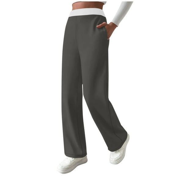 Ashirexll Winter Women Pants, Wide Leg Pants for Women, Thermal Fleece Lined Casual Solid Color High Waist Wide Leg Loose Pocket Winter Trousers