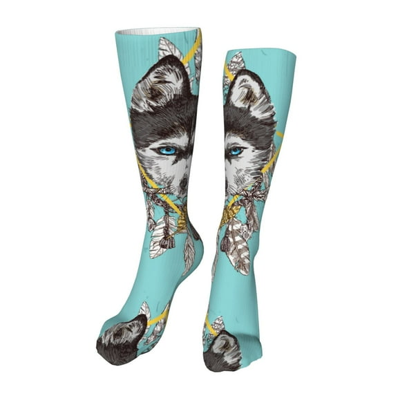 KLL Husky With Dreamcatcher Print Cool Socks Men's Women's Crew Socks Funny Crazy Novelty Stockings
