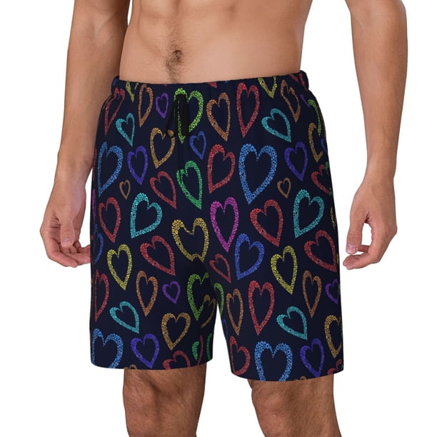 Fotbe Colored Hearts Traje de Baño para Hombre – Shorts de Natación de Secado Rápido con Forro y Bolsillos-X-Large