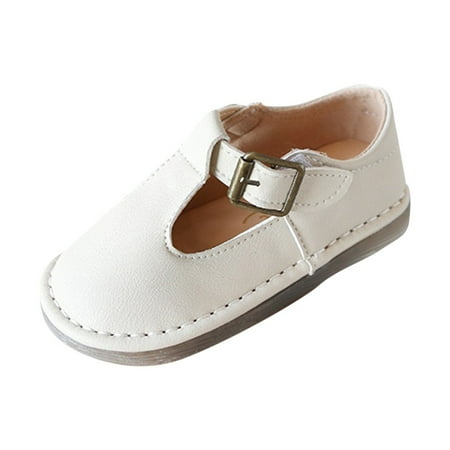 

Toddler Baby Girls Round Head Leather Shoes Fashionable Versatile Solid Flat Casual Shoes Cute Leather Buckles Closed Toe Single Shoes