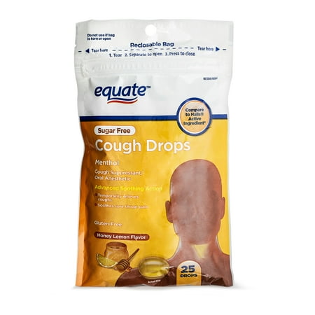 equate sugar free cough drops cough suppressant honey lemon flavor