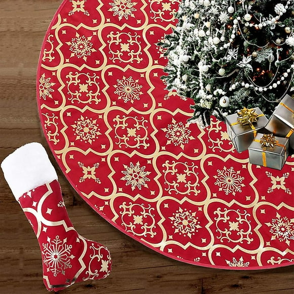 Christmas Tree Wrap Christmas Tree Wrap with Christmas Stocking Snowflake Christmas Tree Skirt Christmas Party Wrap(Red)