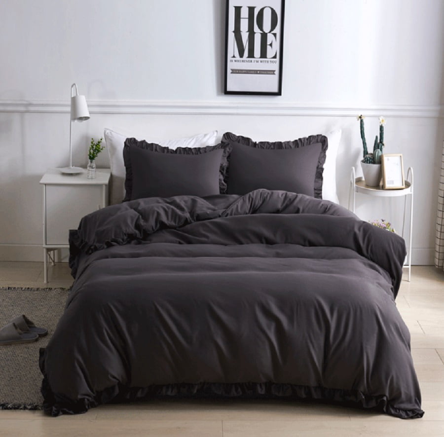 Black Ruffle Duvet Cover Set Twin Size Vintage Ruffle Fringe Comforter