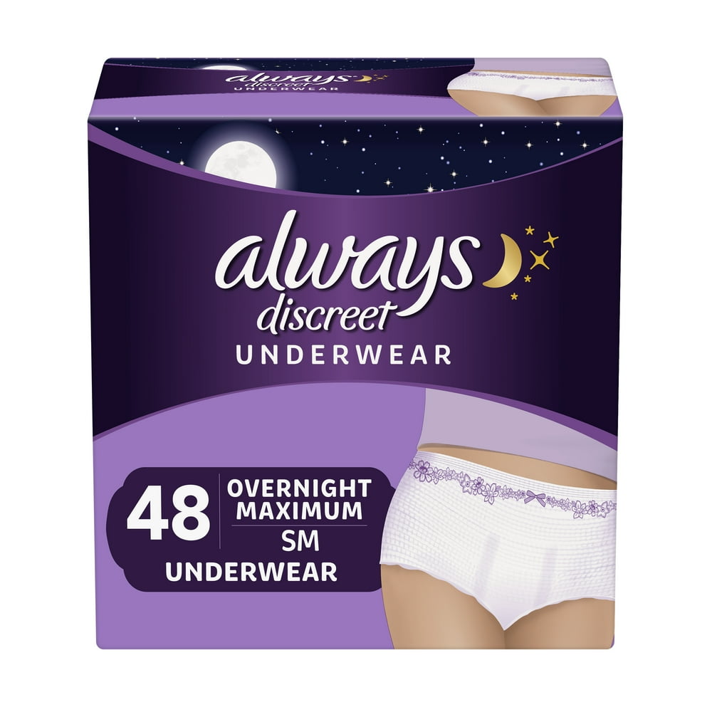 Always Discreet, Incontinence Underwear for Women, Overnight Maximum +, Small / Medium, 48 Count