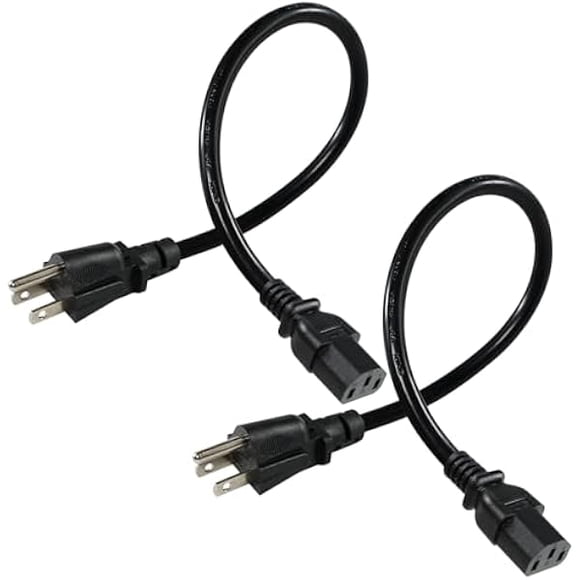 LujingZ [2PACK] 3Prong AC Power Cable for Computer Monitor,1FT Black Monitor Power Cord, PC Power Supply Cable, Printer Power Cord, NEMA 5-15P to C13 Power Cord,13A,125V,16AWG for Monitor, Desktop