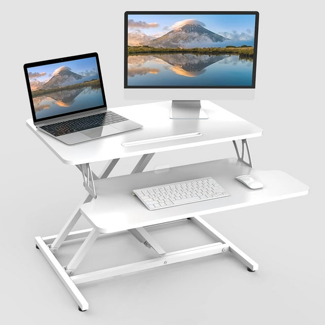 Bureau Debout Grand à Hauteur Réglable, Convertisseur Rapide Assis-Debout pour Ordinateur pour Poste de Travail de Bureau à Domicile (Cadre + Surface de Travail)