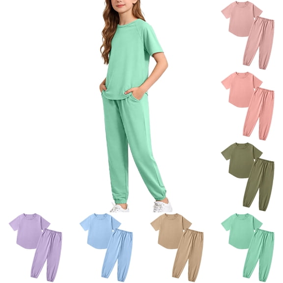 WELOIJEVBE Girls Summer Outfits Sets Fashion Short Sleeve T-Shirts Top and Pants for Child Girls Size Girls Clothes 9-10 Years