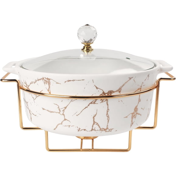 jinsongdafa Ceramic Casserole Dish with Glass Lid and rack, 2.6 Quart Serving Soup Tureen,Chafing Dish for Buffet, Family Food preserve Tray, Catering Casserole for Party Style,11.2 Inch