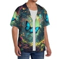 thumbnail image 2 of Honeii Enchanted Forest Butterfly A for Men's Short-Sleeved Button-Up Collared Shirt Featuring A Pocket, Perfect for Beach Vacations, And Travel Adventures.-Large, 2 of 5