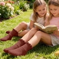 thumbnail image 3 of Fancifize Girls Cotton Mid Sock Casual Soft Solid Color Daily Wearing Ribbed Socks for Kids,Wine,1-3 Years, 3 of 5