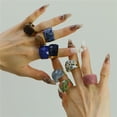 thumbnail image 2 of PAURO Gemstone Rings for Women Men Chunky Big Transparent Finger Vintage Stainless Steel Silver Gold Plated Personalized Statement Unique Colorful Jewelry Style 9 Size 10, 2 of 5